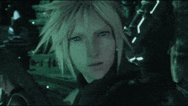 a close up of a video game character 's face with a green background