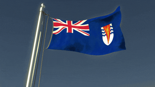 a blue and white flag with a red white and blue british flag