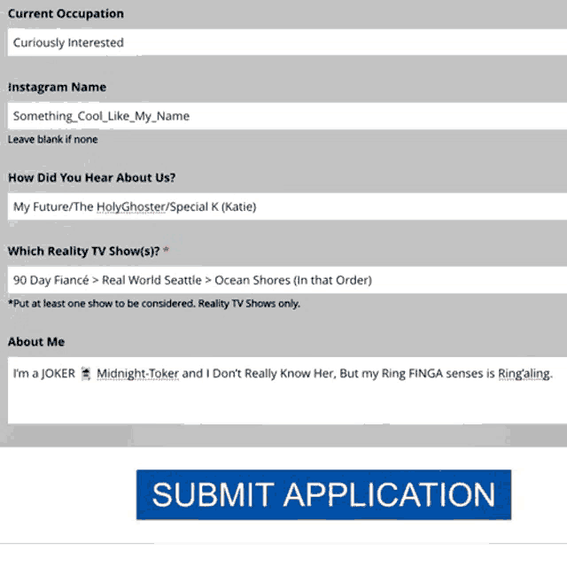 a screen shot of a submit application page with a blue submit application button