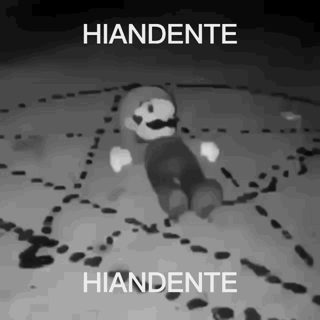 a black and white image of mario with the words hiandente on the top