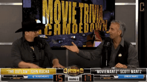 the outlaw john rocha and moviemantz scott mantz are playing a game of movie trivia