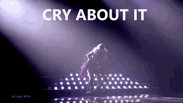 a purple background with the words cry about it in white