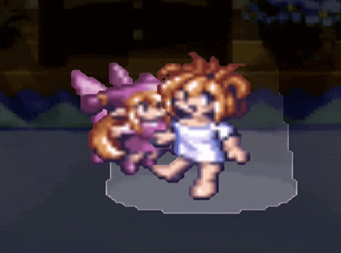 a pixel art drawing of a girl holding a doll