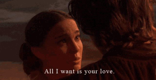 a woman says " all i want is your love " while looking at a man