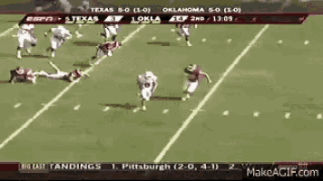 a football game between texas and oklahoma is being shown on espn .