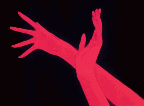 a painting of a person 's hands reaching out in a pink glow