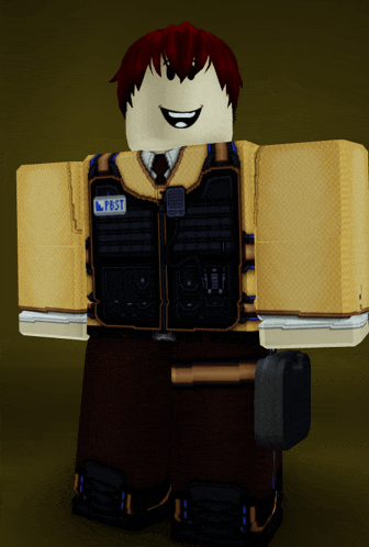 a roblox character with a vest that says pbst on it