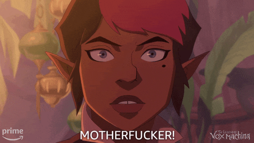 a poster for the legends of vox machina shows a woman making a face