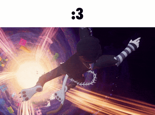 a cartoon character is flying through a purple tunnel with the number 3 above him