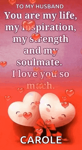 a greeting card with two hearts and the words `` to my husband you are my life , my inspiration , my strength and my soulmate