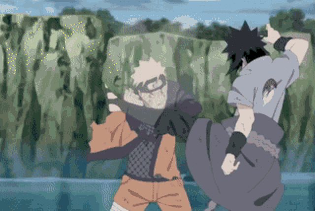 naruto and sasuke are fighting in a cartoon scene