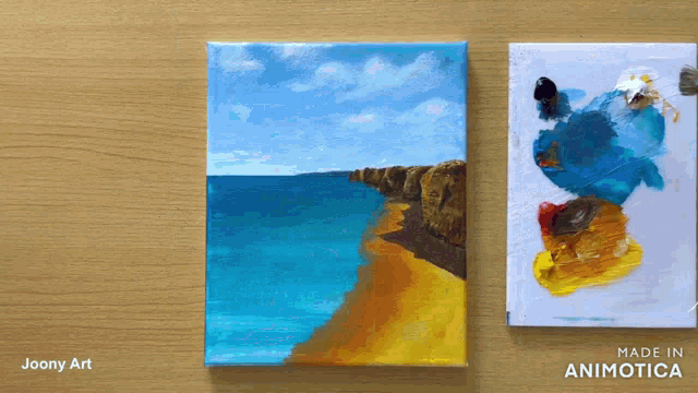 a painting of a beach and the words made in animotica