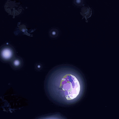 a dark blue background with a purple and yellow circle