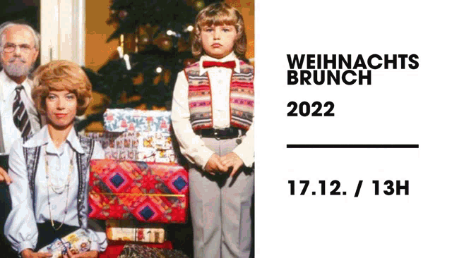 a poster for weihnachts brunch 2022 shows a family posing for a picture