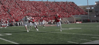 a football game is being played in a stadium with a large crowd watching