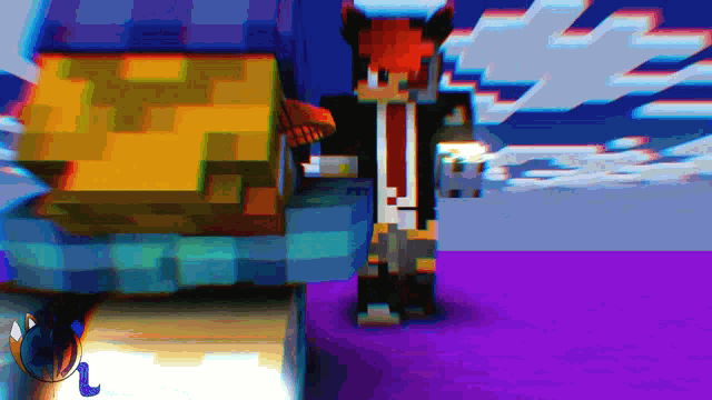 a person in a minecraft video game standing next to a building