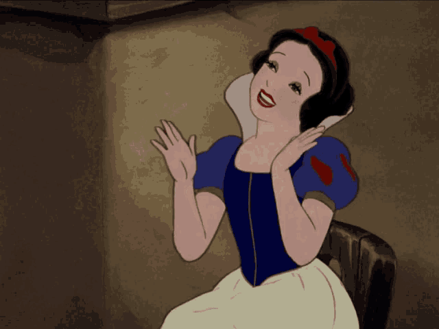 a cartoon drawing of snow white with a red collar