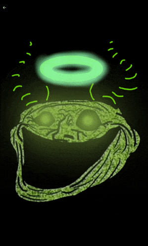 a drawing of a troll face with a glowing halo