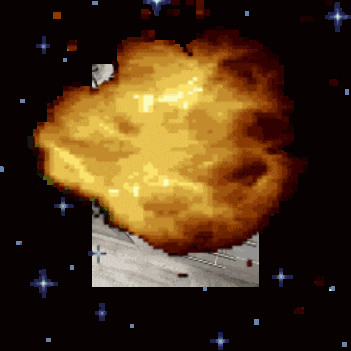 a pixel art image of an explosion with a black background