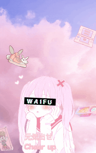 a picture of a girl with waifu written on her face