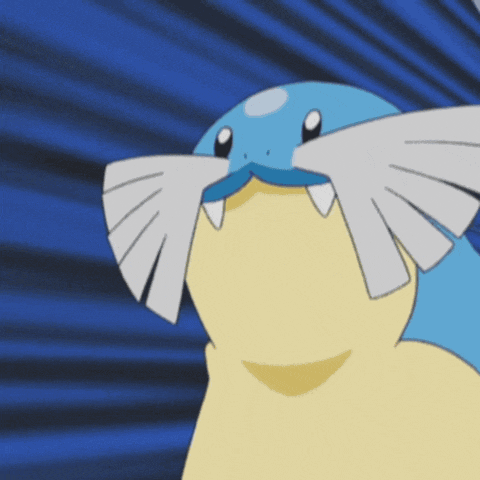 a close up of a cartoon character with a blue and yellow body