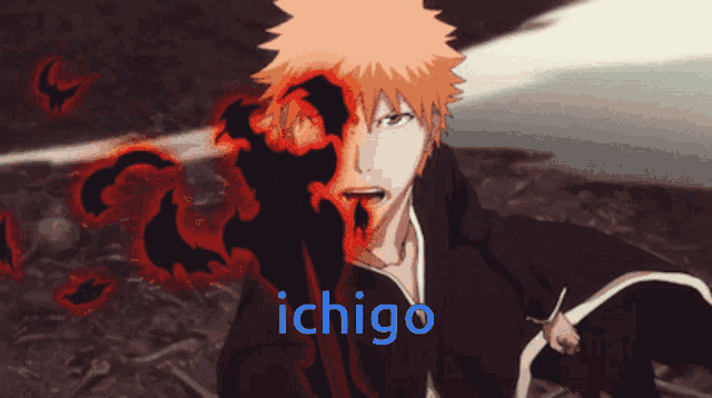 a cartoon character with the name ichigo written in blue