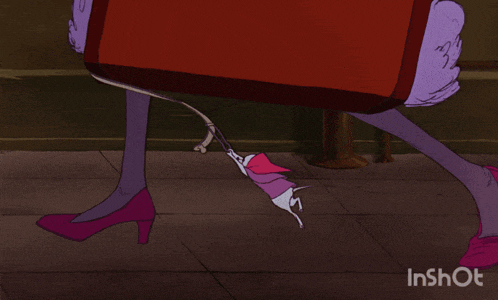 a cartoon of a woman standing next to a giant ostrich holding a doll