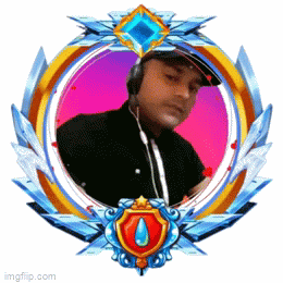 a picture of a man with headphones and a shield with a drop in the center