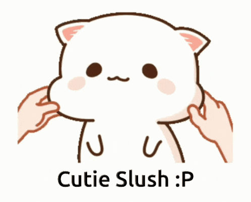 a cartoon of a cat with the words cutie slush : p underneath it