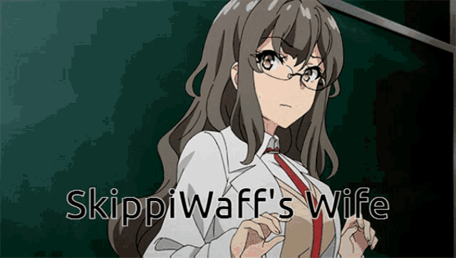 a picture of a girl with the words skippiwaff 's wife