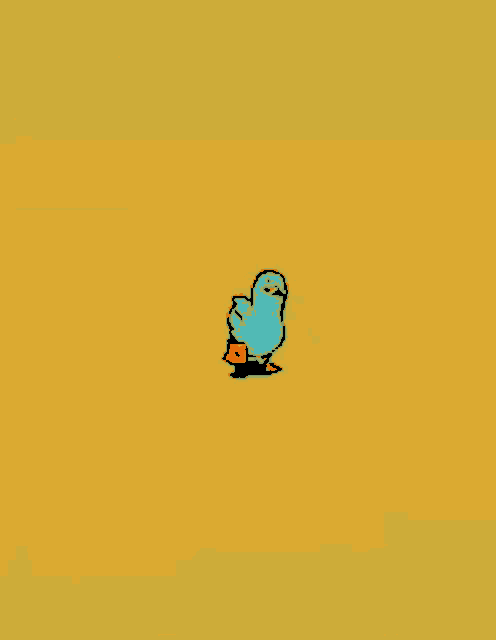 a cartoon duck is standing on a yellow background
