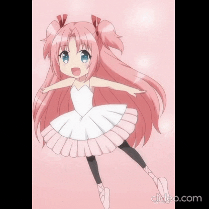 a little girl with pink hair and blue eyes is wearing a tutu and pointe shoes