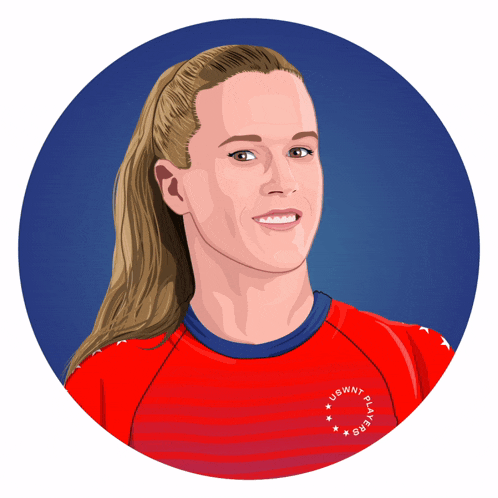 a drawing of a woman wearing a red shirt that says us women 's players on it