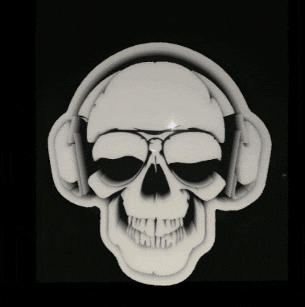 a white skull with a needle sticking out of it 's mouth