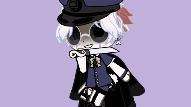 a cartoon character is holding a knife and a cape