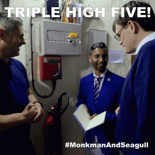 Triple High Five Monkman And Seagull GIF - Triple High Five Monkman And Seagull Monkman GIFs