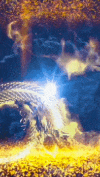 a painting of a dragon with a light coming out of its mouth