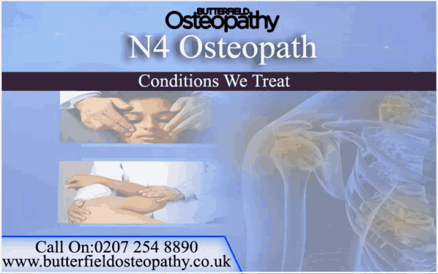 an advertisement for butterfield osteopathy n4 osteopathy conditions we treat