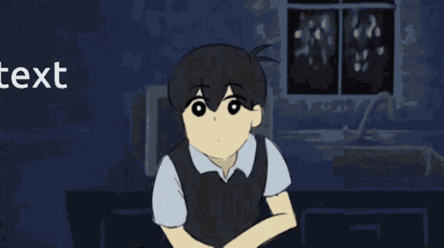 a cartoon of a boy holding a knife and fork with the word text behind him