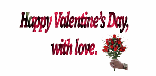 a person holding a bouquet of red roses with the words happy valentine 's day with love behind them