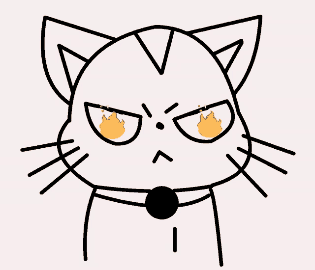 a cartoon cat with flames coming out of its eyes