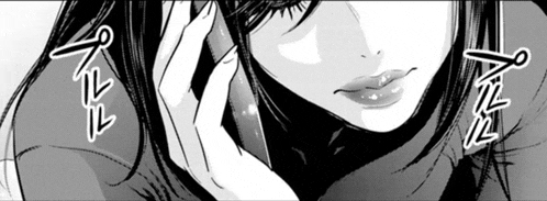 a woman is talking on a cell phone in a black and white drawing .