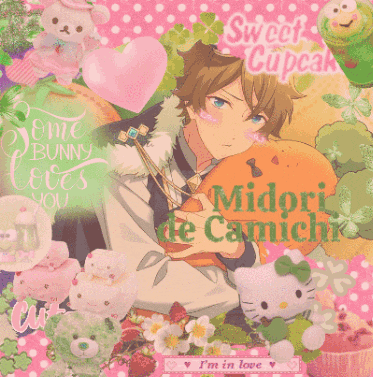 a picture of a boy holding a stuffed animal with the words " midori de camich " written on it
