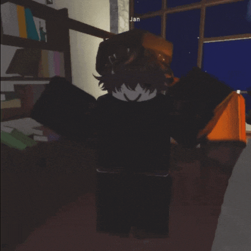 a person standing in a room with the word jan on the bottom left