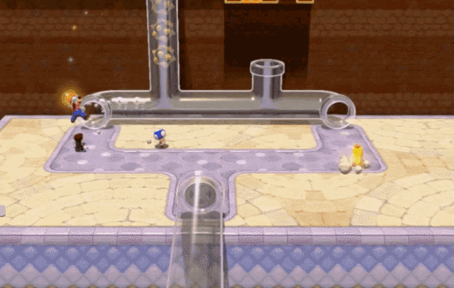 a video game is being played on a table with a pipe in the middle