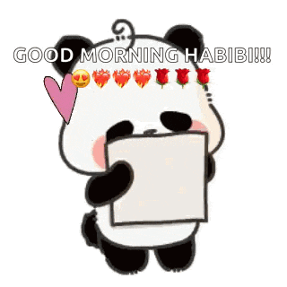 a panda bear is holding a piece of paper with a heart on it .