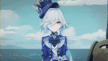 a girl with white hair and blue eyes is wearing a top hat