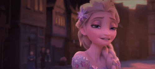 a close up of a cartoon character 's face with a braid .