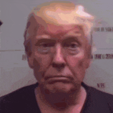 a close up of donald trump 's face with a blurred background that says ' donald trump ' on it