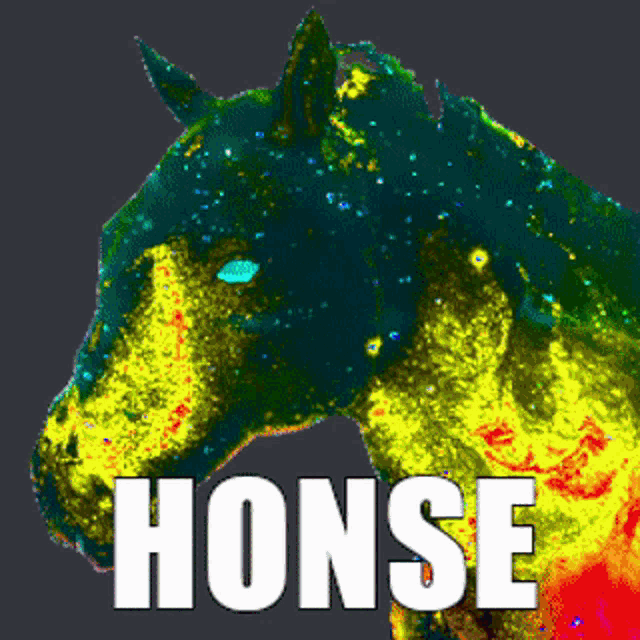 a painting of a horse with the word honse written below it